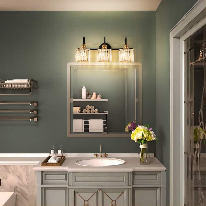 3/ 4-Light Modern Glam Crystal Dimmable Bathroom Vanity Light Linear Wall Light