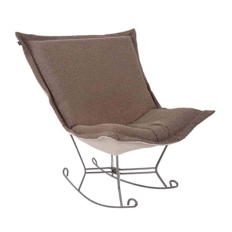 Allan Andrews Scroll Puff Rocker with Titanium Frame, Barbet Collection - Chocolate/Natural