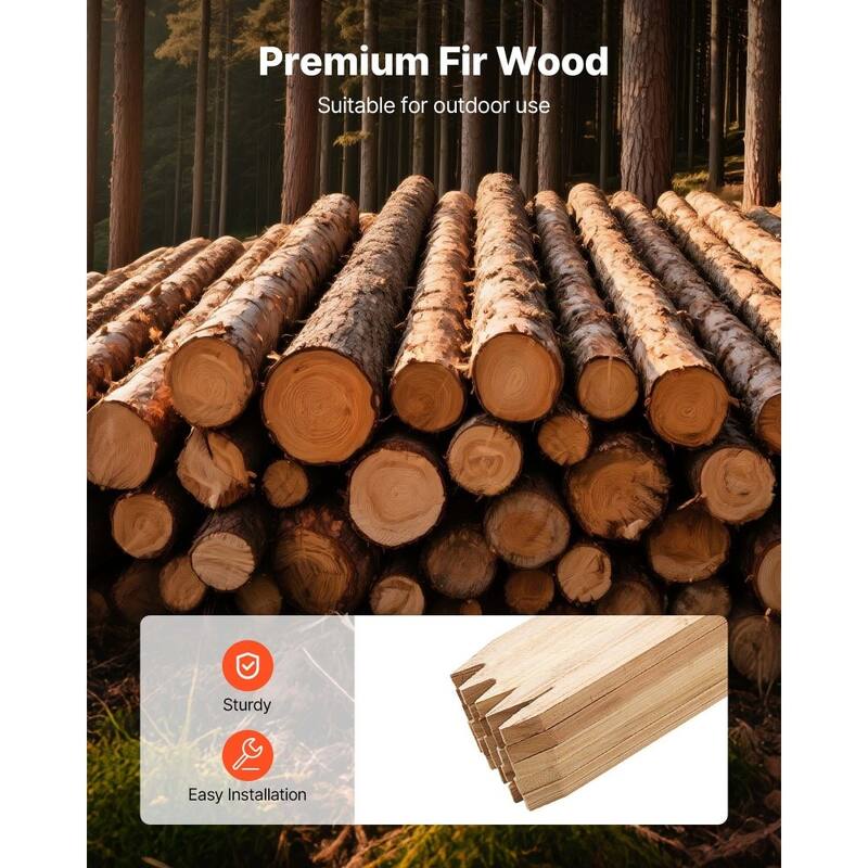 Natural Fir Wood Garden Stakes 25PCS Sharp-Pointed for Plants, Fences and Outdoor Use - 0.69×0.5×48 in