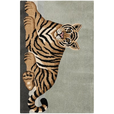Handmade SAFAVIEH Wildlife Tiger Wool Rug - 2' x 3' - 2' x 3'