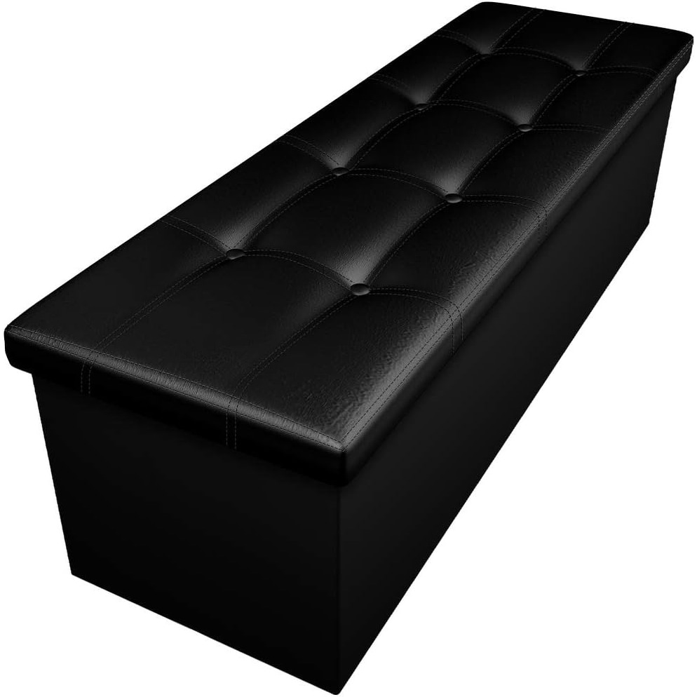 43 Inch Folding Storage Ottoman Bench 125L, 700lbs Capacity, Foam Padded Seat, Faux Leather, Multi-Use Stool and Coffee Table