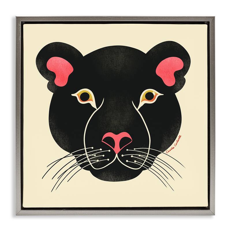 Stupell Minimal Wild Panther Face Framed Floater Canvas Wall Art Design By Carrie Cantwell - 25 x 25 - Grey