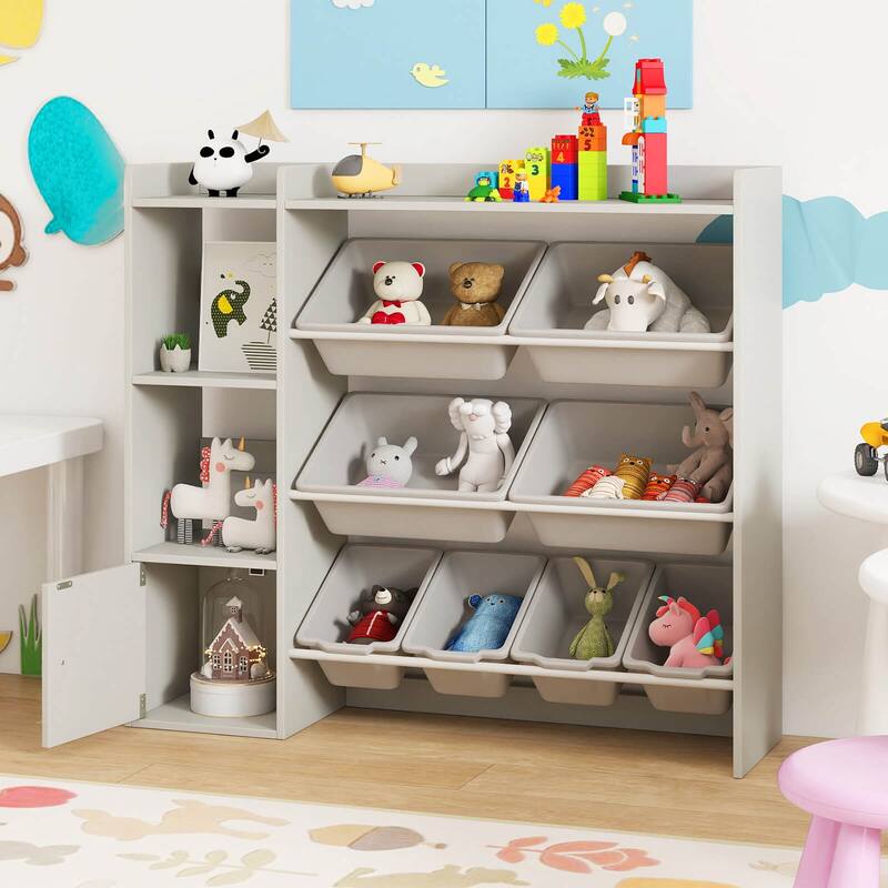 Costway Kids Toy Storage and Bookshelf, Wooden Bookcase with 4 Small - See Details