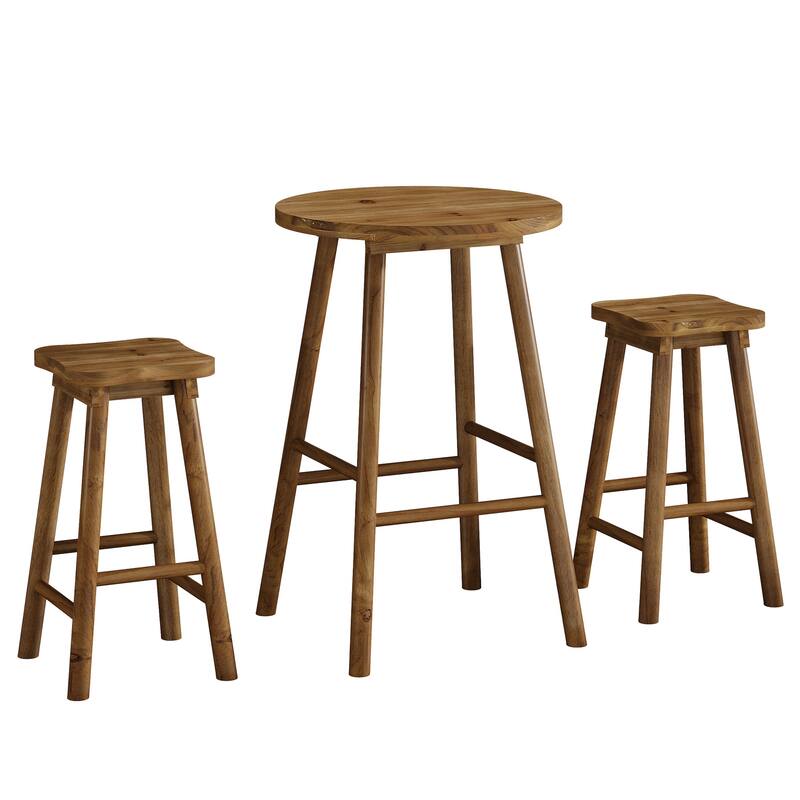 Solid Wood Bar Table & 2 Barstools Set, Pub Bistro Coffee Cocktail Dining Accent Table, Home Bar Kitchen Breakfast Nook