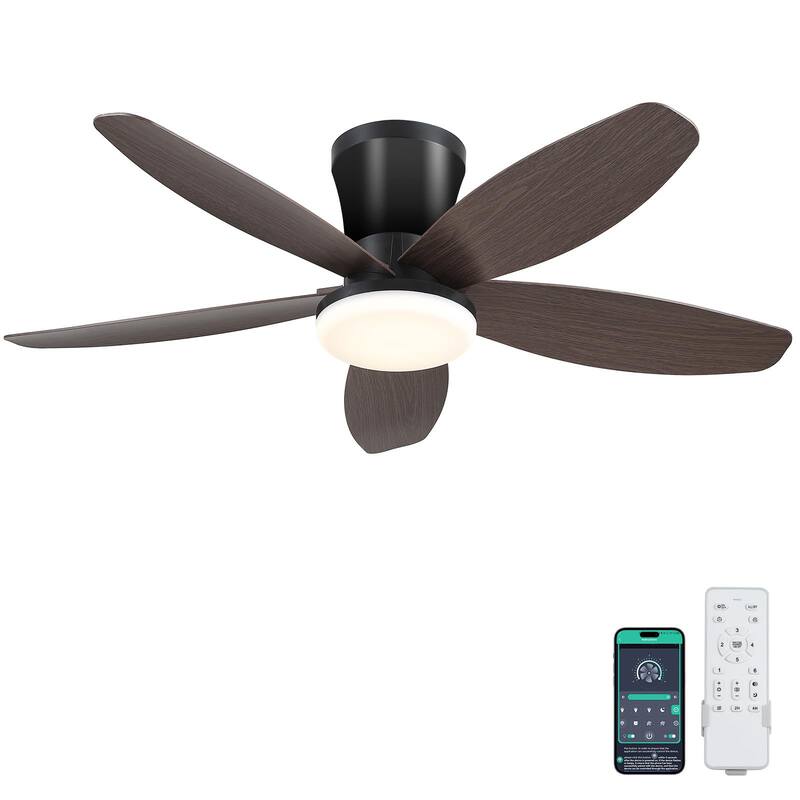 36'' Inch Small Flush Mount Ceiling Fan with Light, 6 Speeds, Dimmable - N/A