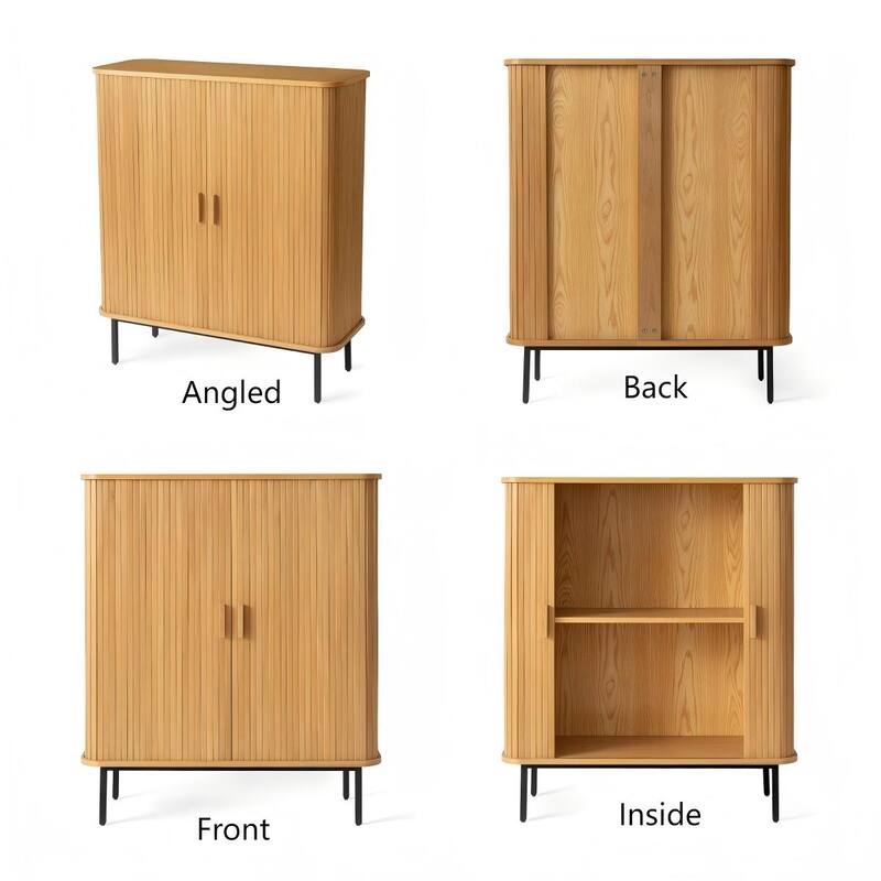 Fluted Wood Storage Cabinet with Tambour Doors - 46"x39"