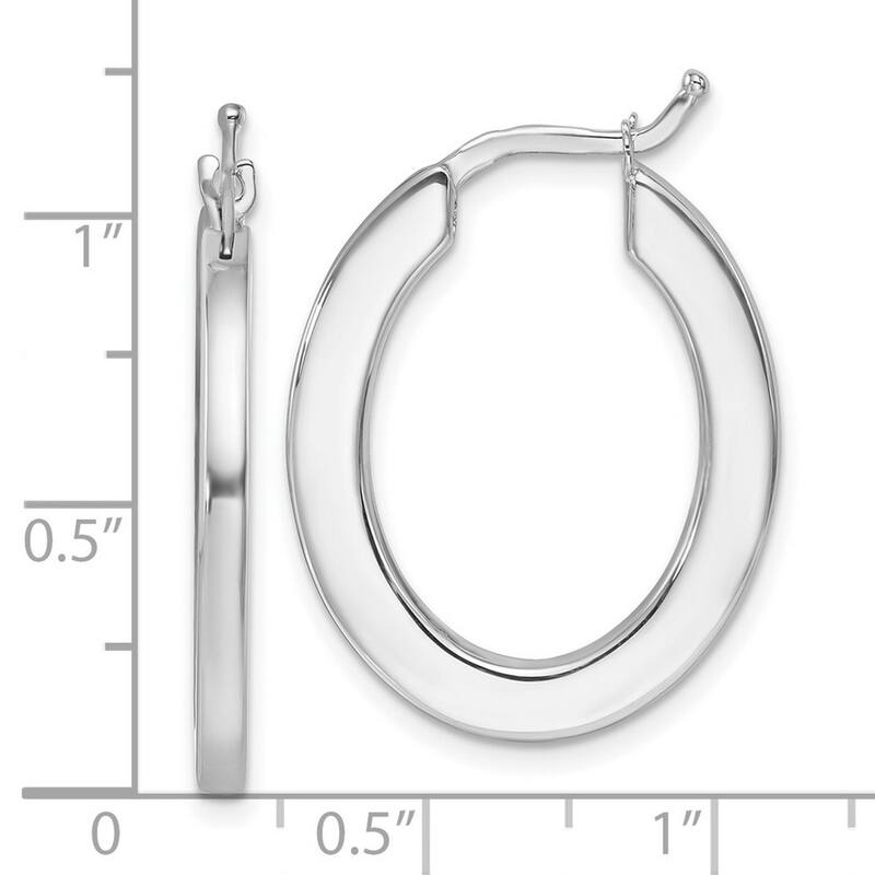 Curata 14k White Gold Square Edge Oval Hoop Earrings - 26.5x21mm