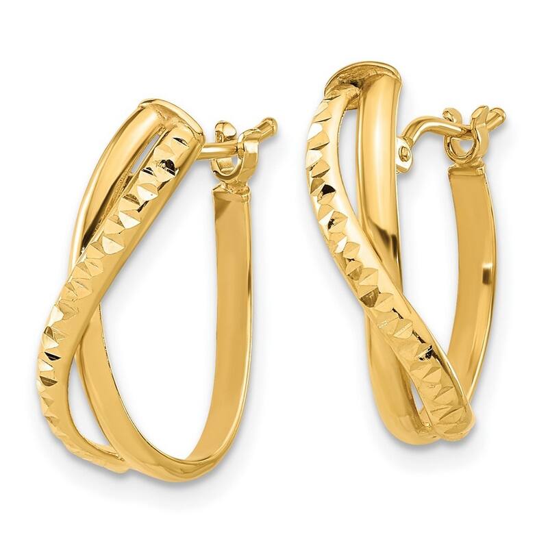 Curata 14k Yellow Gold Polished and Sparkle Cut Hoop Earrings - 18.87x14.77mm
