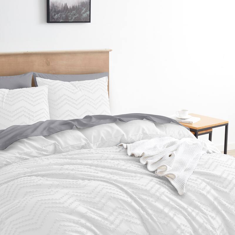 Nestl Boho Tufted Embroidery Double Brushed Duvet Cover with Button Closure