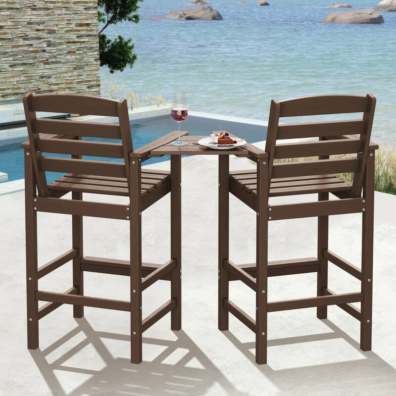 HDPE 2-Piece High Bar Stool Set with Umbrella-Compatible Connecting Panel