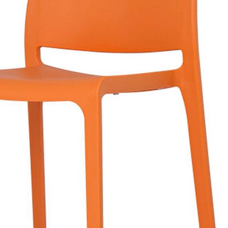HomeRoots Set of Two 30" Orange Heavy Duty Plastic Low Back Outdoor Bar Height Chairs