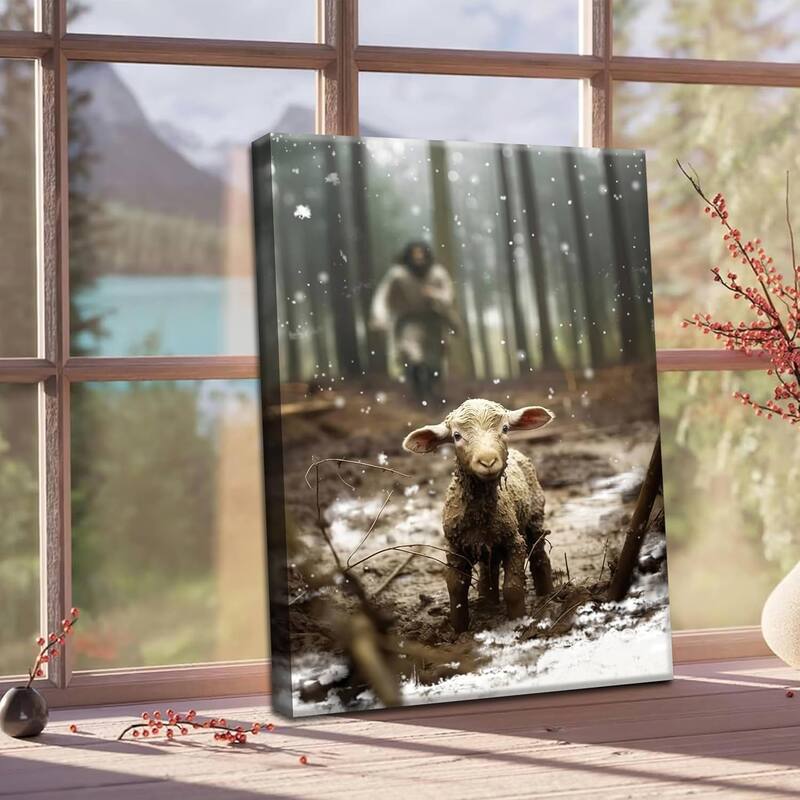 Jesus and Lamb Christian Wall Art, Jesus Saves the Lost Lamb Canvas
