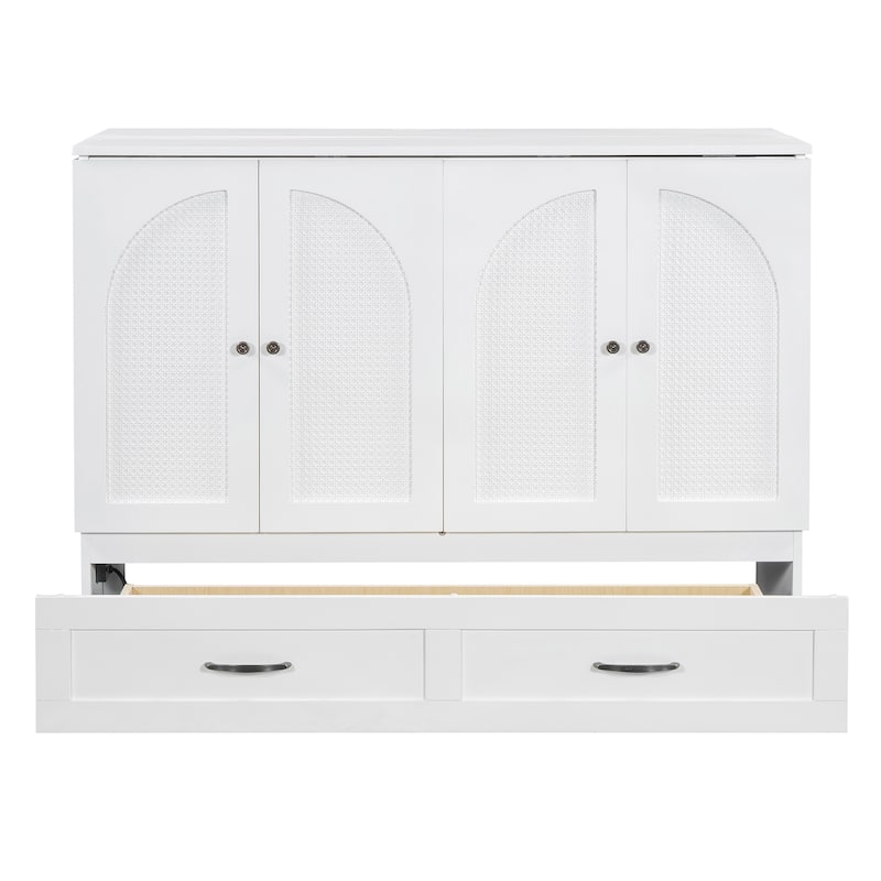 Full Size Foldable Murphy Bed with Storage Drawers & USB Charging,Space Saving Wall Bed