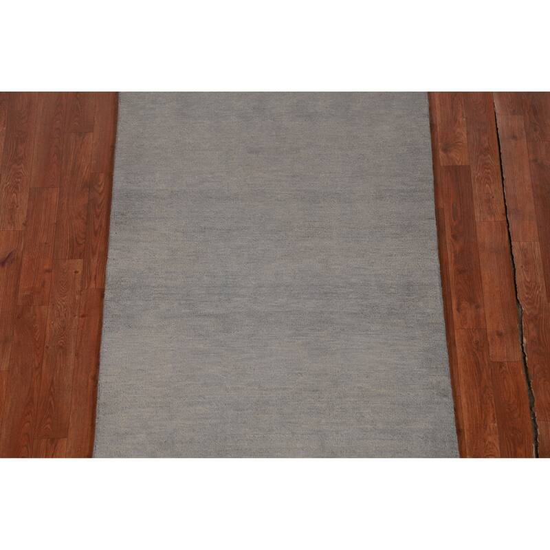 Hand Knotted Oriental 100% Wool Carpet Modern Solid Greys & Charcoal Gabbeh Runner Rug - 9' 10'' X 3' 0''
