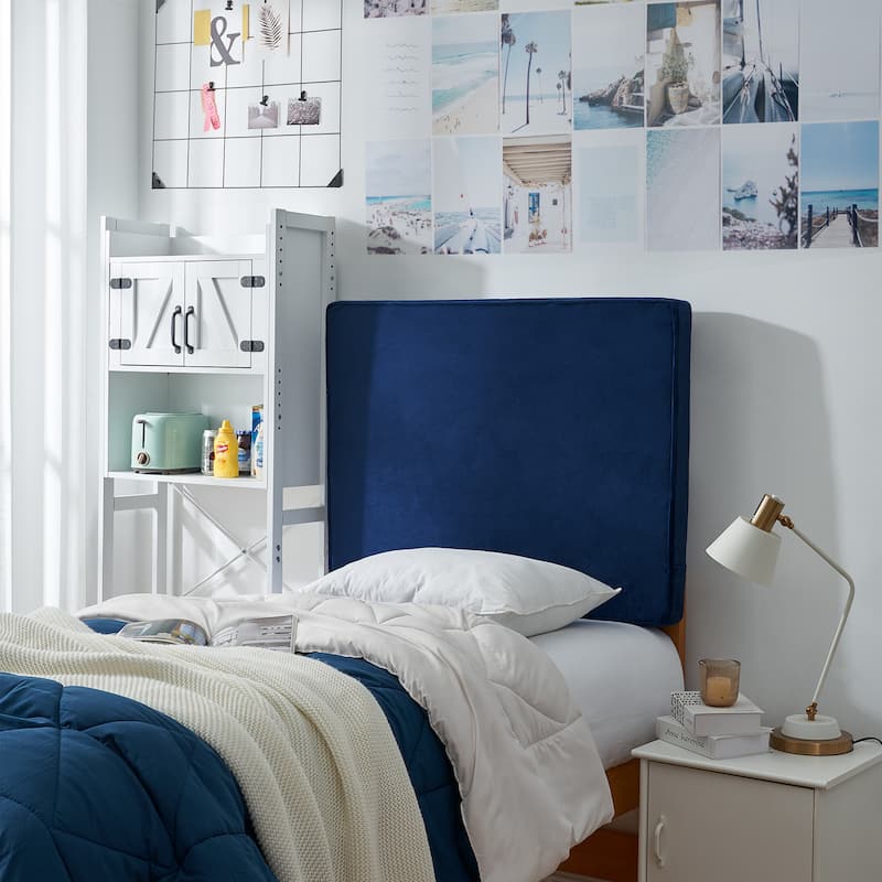 Rainha® Memory Foam Cushioned Velvet Dorm Headboard by DormCo - Dark Blue
