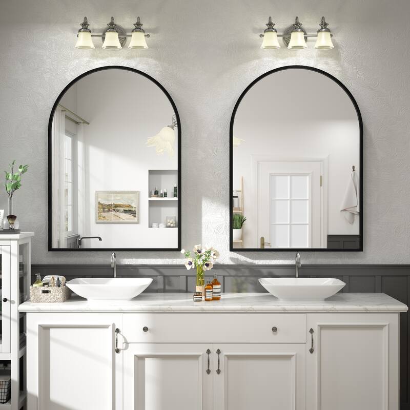 Arch High-Strength Tempered Glass and Aluminum Alloy Framed French Cleat Mounted Wall Mirror