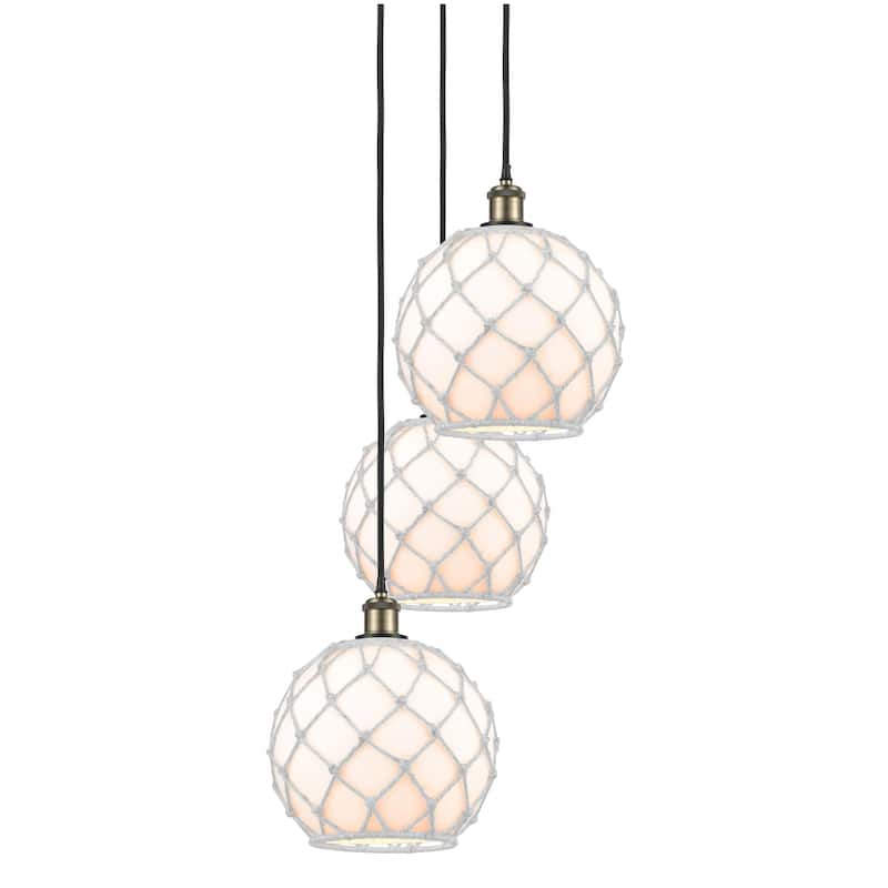 Innovations Lighting 113B-3P-37-17 Farmhouse Rope Pendant Farmhouse - Black Antique Brass / White Glass with White Rope