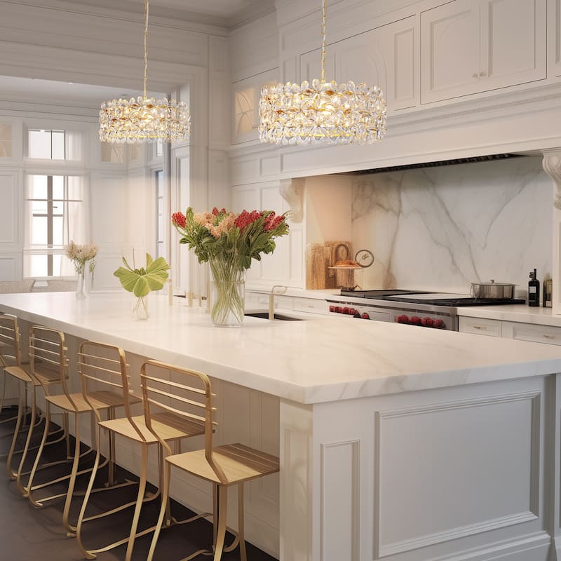 3-Light Crystal Flower Chandelier - Adjustable Chain for Glamorous Home Dining/Living - 3 Light