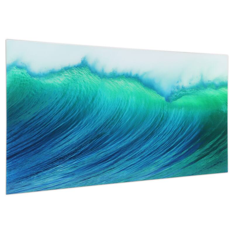"Blue Wave" Frameless Free Floating Tempered Art Glass Wall Art