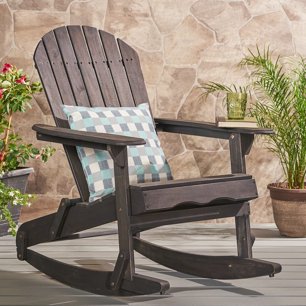 Roomfitters Outdoor Rocking Chair, Durable Wood Patio Seating for Relaxed Porch and Garden Comfort, Dark Grey