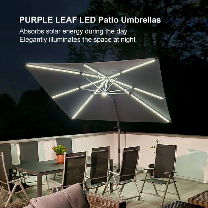 PURPLE LEAF 10 ft Solar Powered LED Patio Cantilever Umbrella with 360-degree Rotation