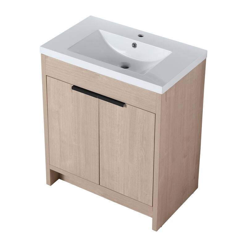 Freestanding Plywood Bathroom Vanity Set in Plain Light Oak with Integrated Sink
