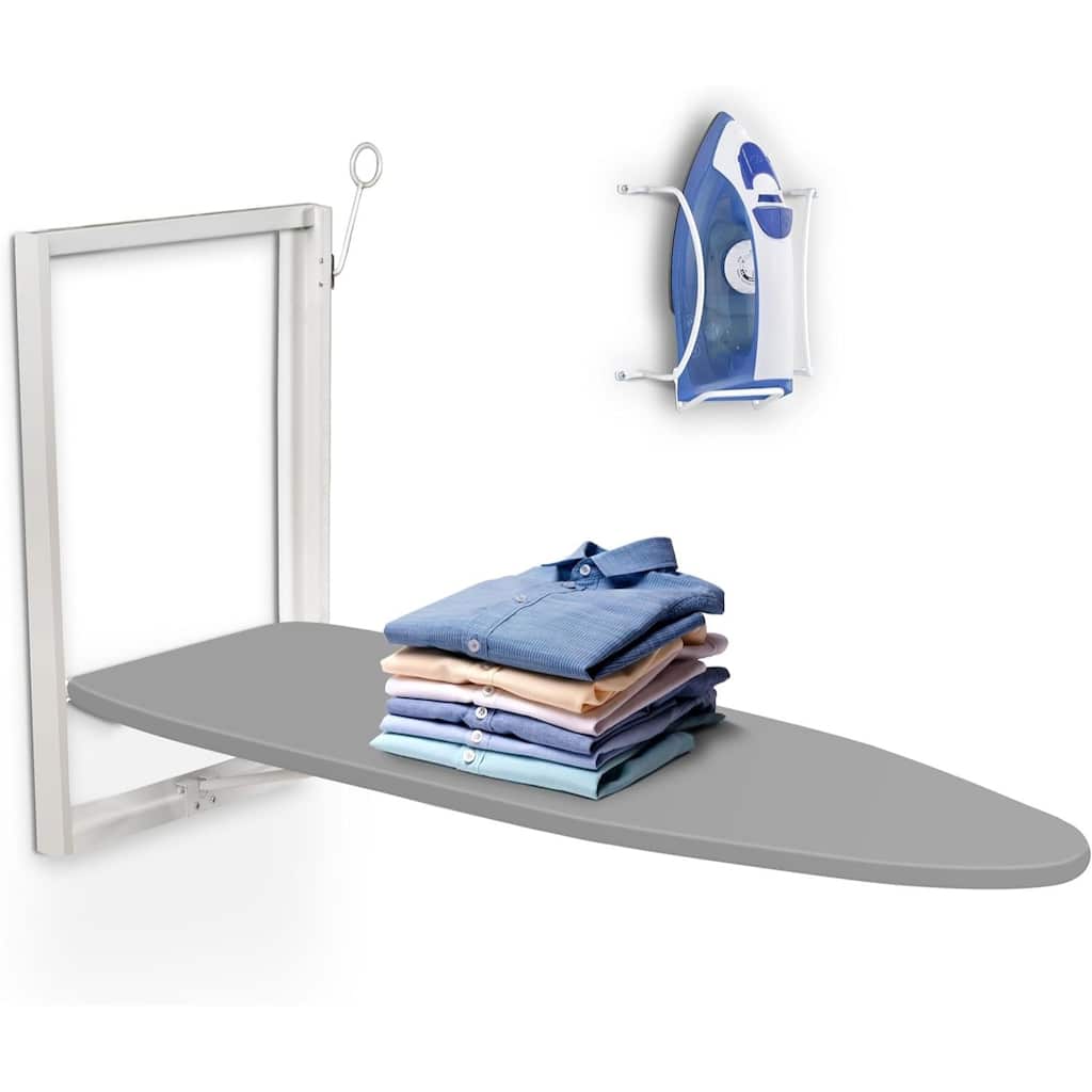 Ivation Wall-Mounted Ironing Board, Foldable Iron Board with Iron Holder, Space Saving Design