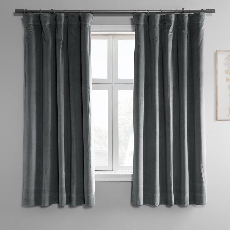 Exclusive Fabrics Signature Blackout Velvet Curtain 63 Inches Long (1 Panel) - 50 x 63 - Natural Grey