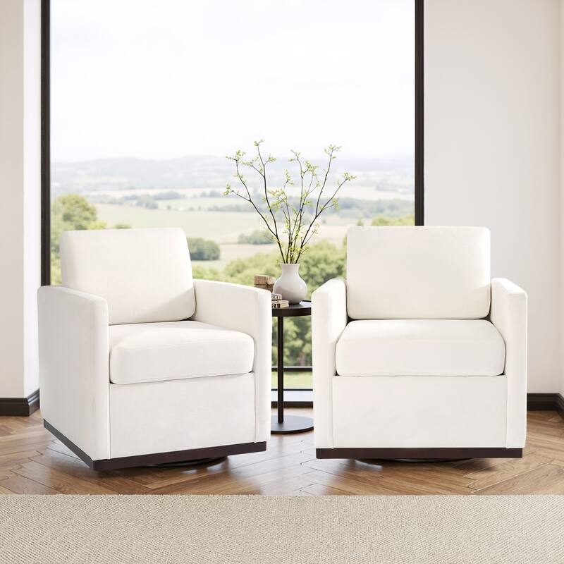 Cozy Swivel Armchair 360°Rotating Base Accent Chair Set of 2