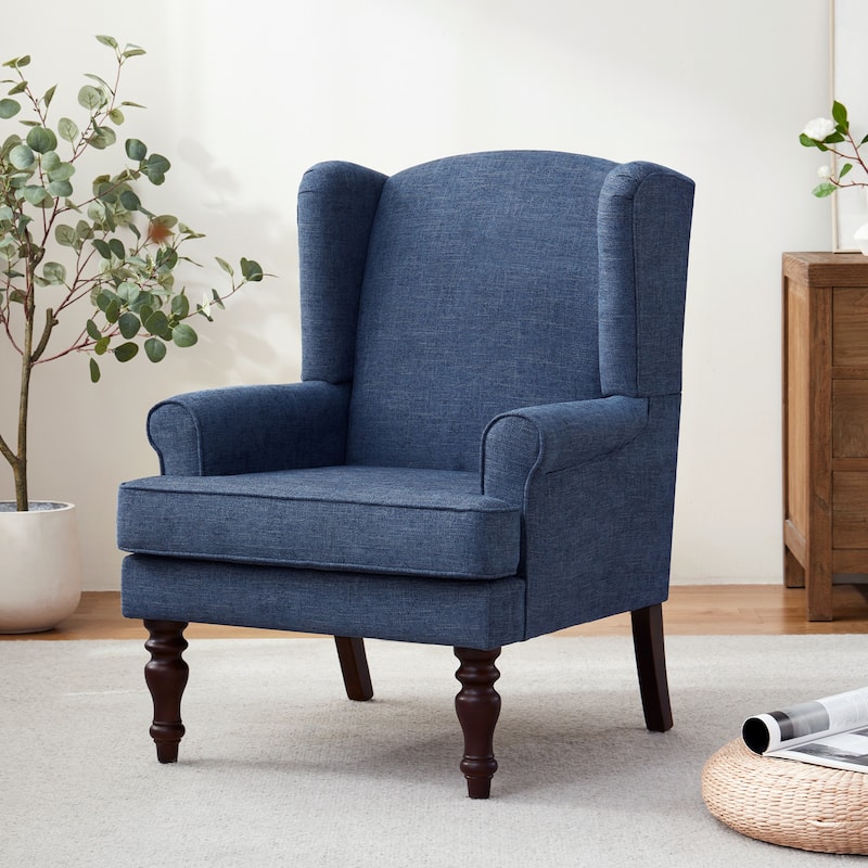 Accent Armchair with Turned Legs Set of 2 Blue/ Beige / Grey