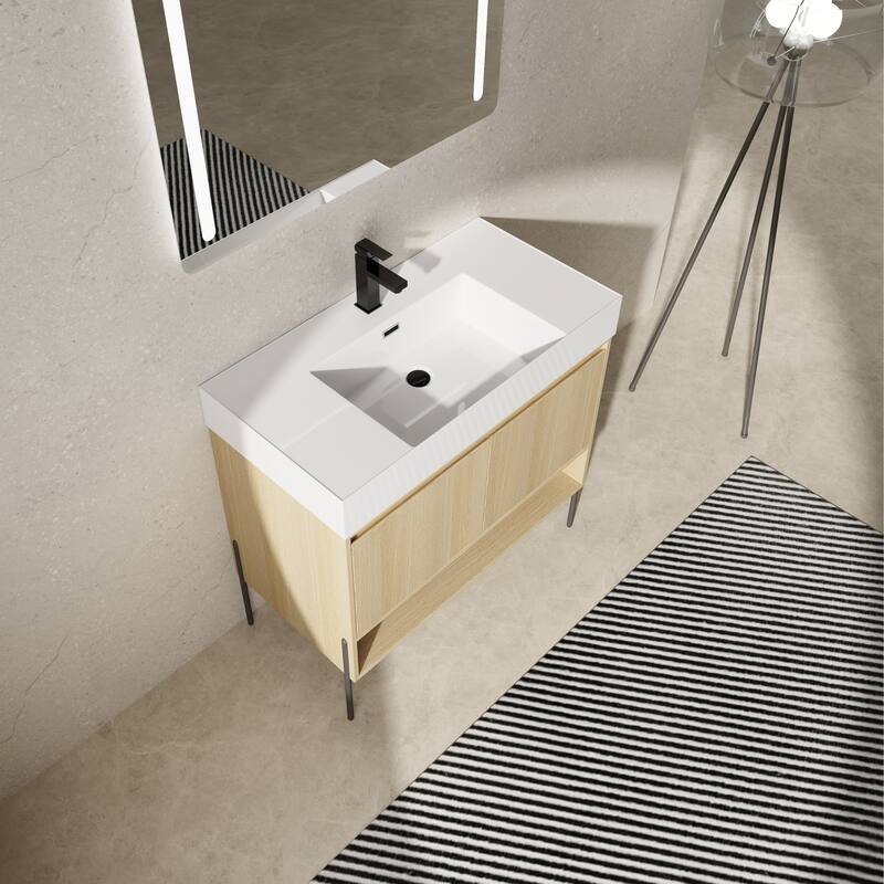 47-Inch Resin Bathroom Vanity with Multi-Layer Solid Wood Frame, Stylish Tripod Design
