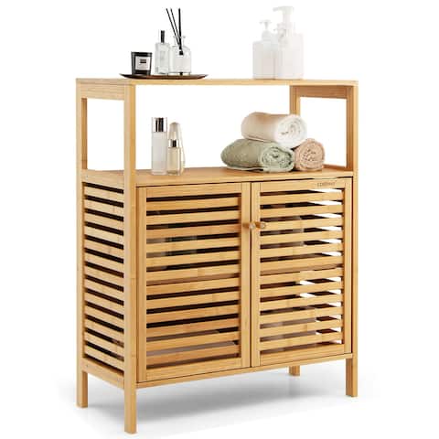 Costway Bamboo Floor Cabinet Bathroom Storage Cabinet Storage - See Details