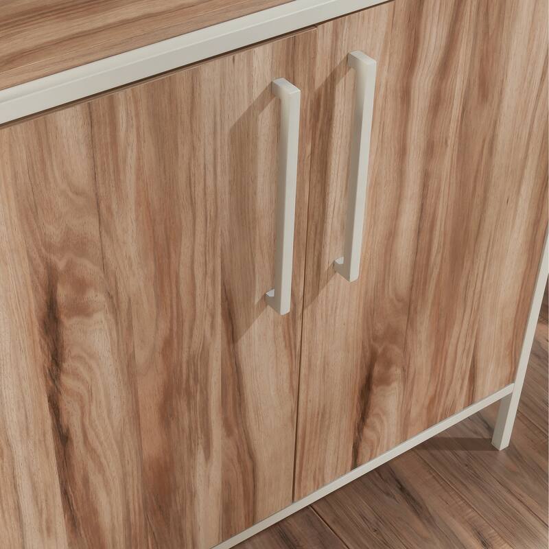 Wood Bookcase with Doors, Brown - 32.99" W x 17.13" D x 75.98" H