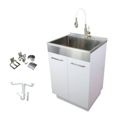 Transolid 24-in x 20-in x 34.6 Laundry Sink Cabinet with Faucet and Accessories, White - 27" x 23" x 27"