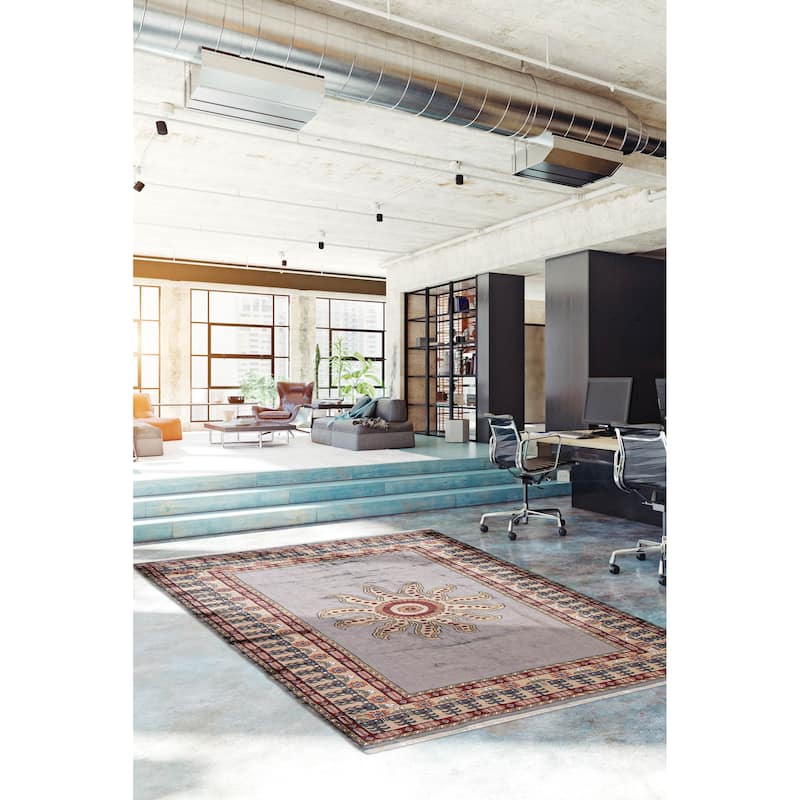 ECARPETGALLERY Hand-knotted Kashmir Grey Silk Rug - 4'10 x 7'0