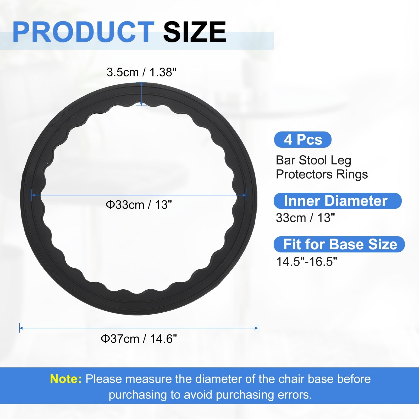 Bar Stool Leg Protectors Ring for Round Base, Black