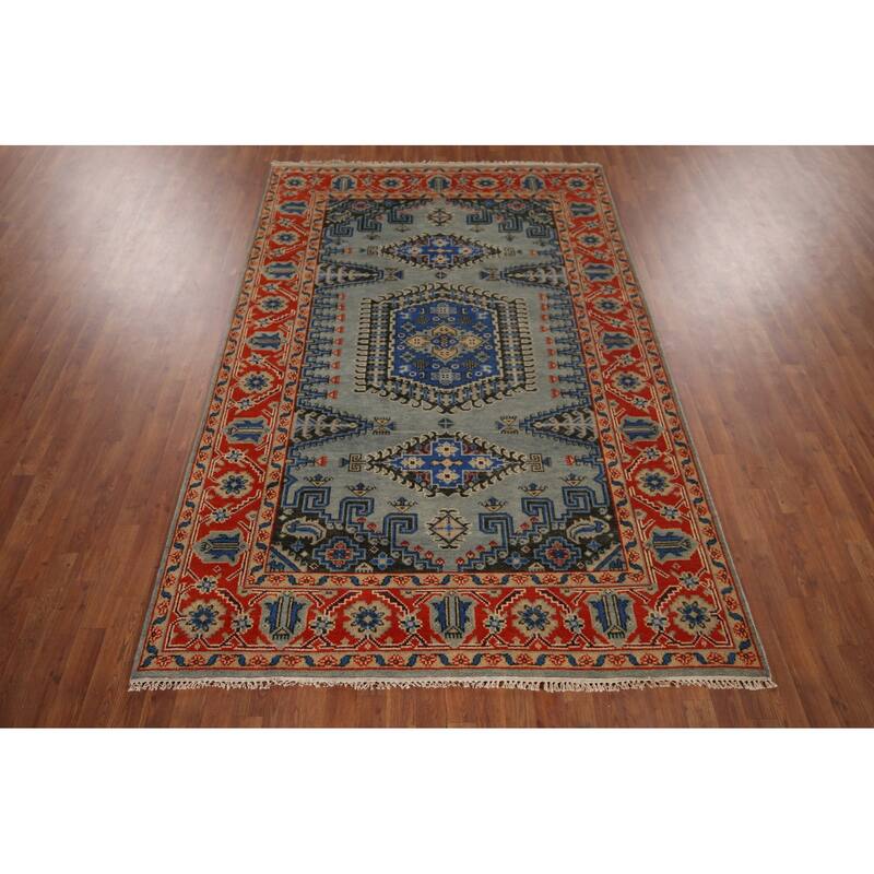 Geometric Heriz Serapi Rug Hand-Knotted Wool Carpet - 6'0"x 9'1"