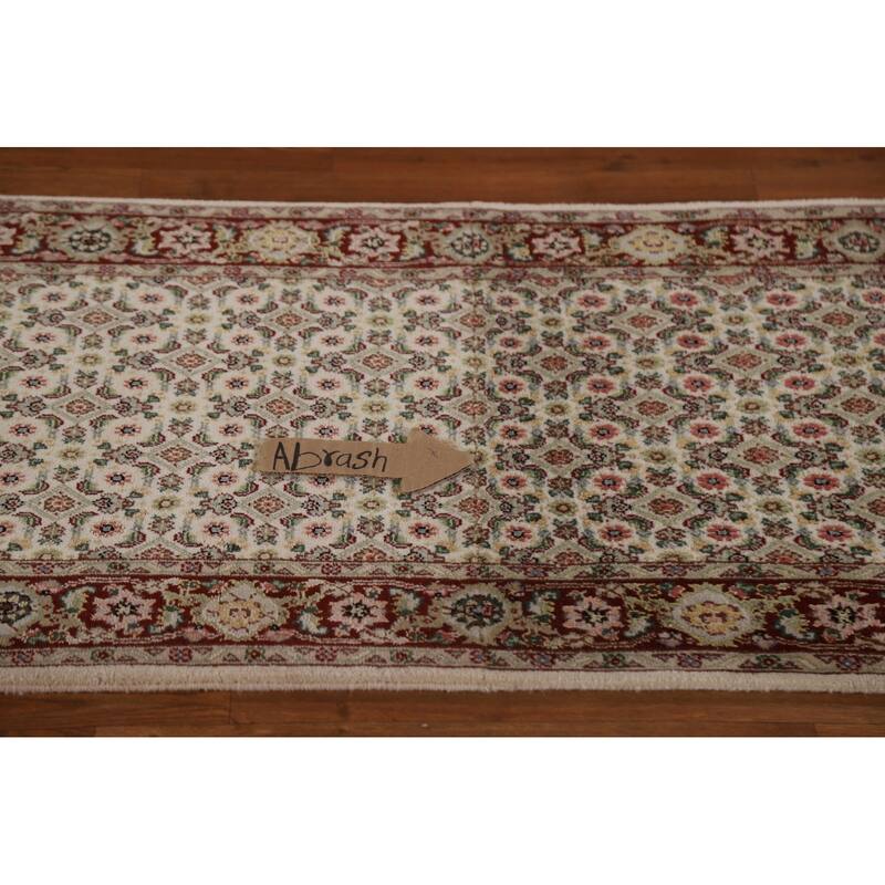 Hand Knotted Oriental 100% Wool Carpet Traditional Floral Beige & Ivories Tabriz Runner Rug - 20' 2'' X 2' 5''