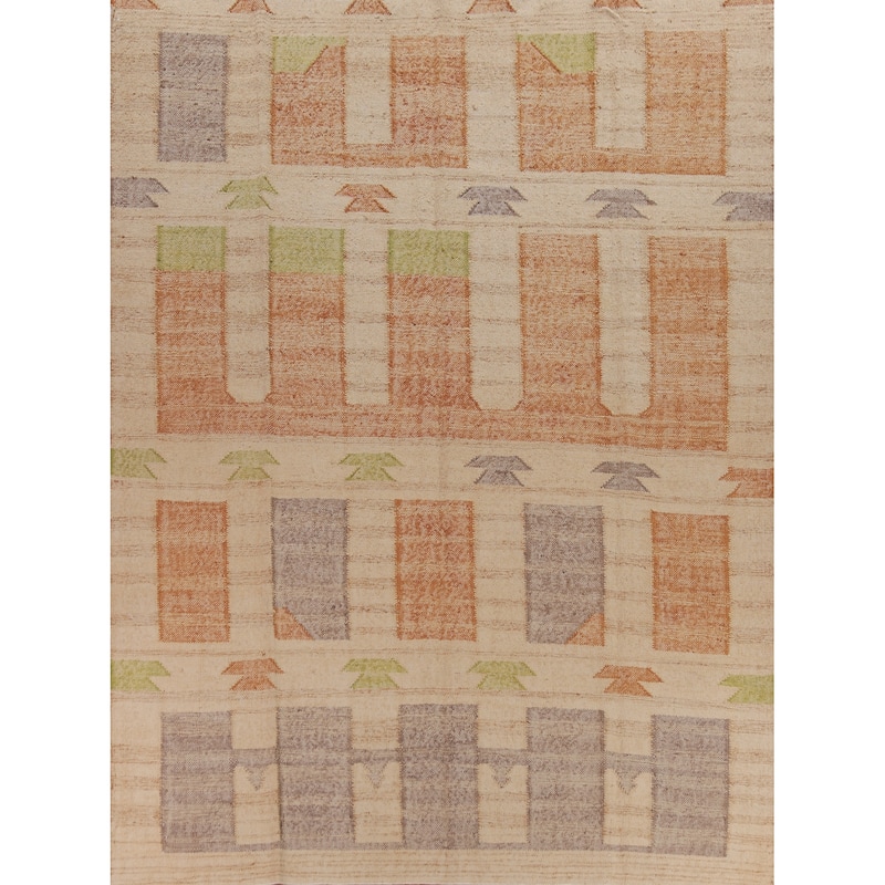 Hand Woven Oriental 100% Jute Carpet Southwestern Modern Beige & Ivories Kilim Area Rug - 11' 3'' X 9' 8''