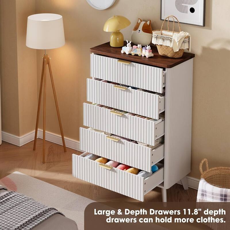 Modern Fluted 5 Drawers Dresser for Living Room, Bedroom