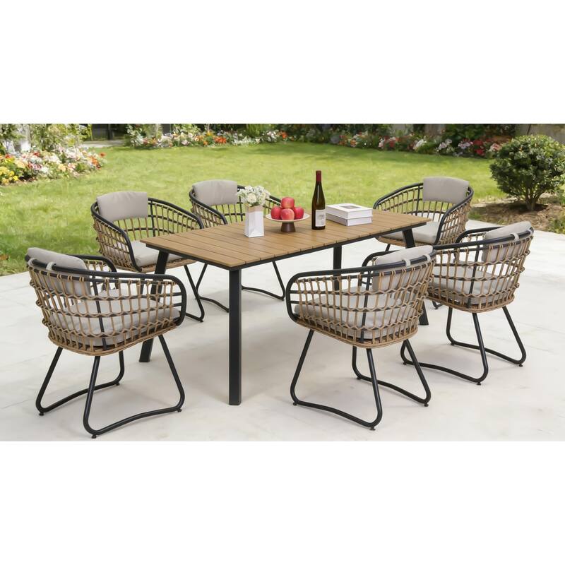 Outdoor Folding Dining Table for 4-6, Steel Frame with Umbrella Hole for Patio, Garden, Backyard, Deck, Poolside