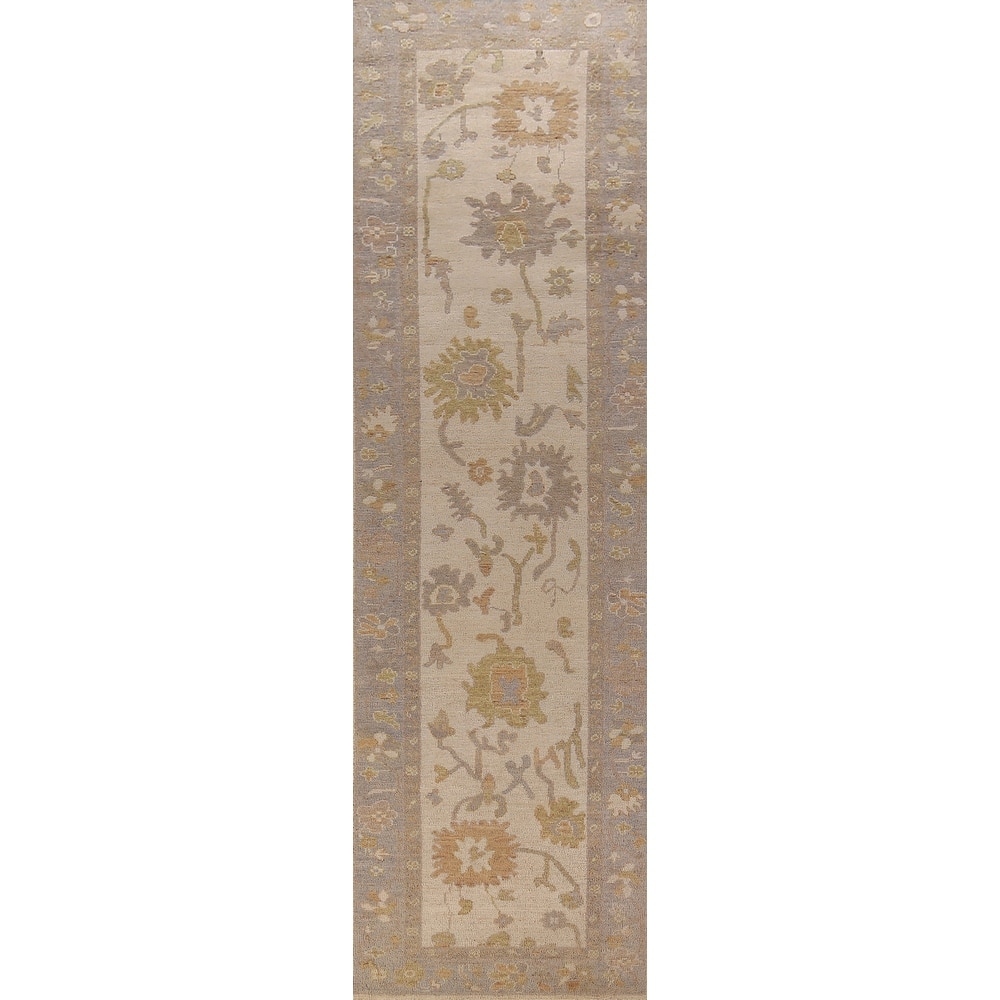 Earth Tone Oushak Vegetable Dye Runner Rug Handmade Wool Carpet - 2'5" x 11'8"