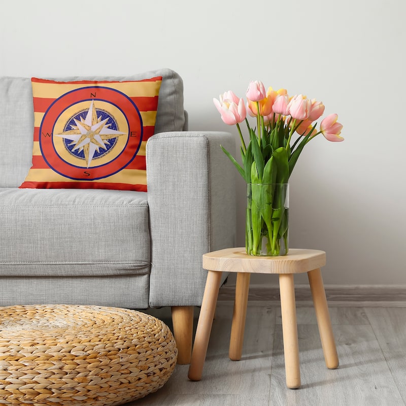 Compass on Stripes Decorative Throw Pillow