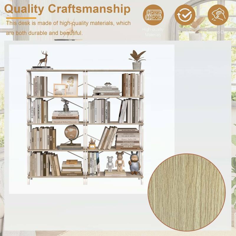 Rustic Tall Bookcase with Open Wood & Metal Design