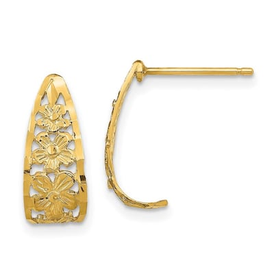 Curata 10k Yellow Gold 17x6mm Sparkle Cut Flower J Hoop Post Earrings