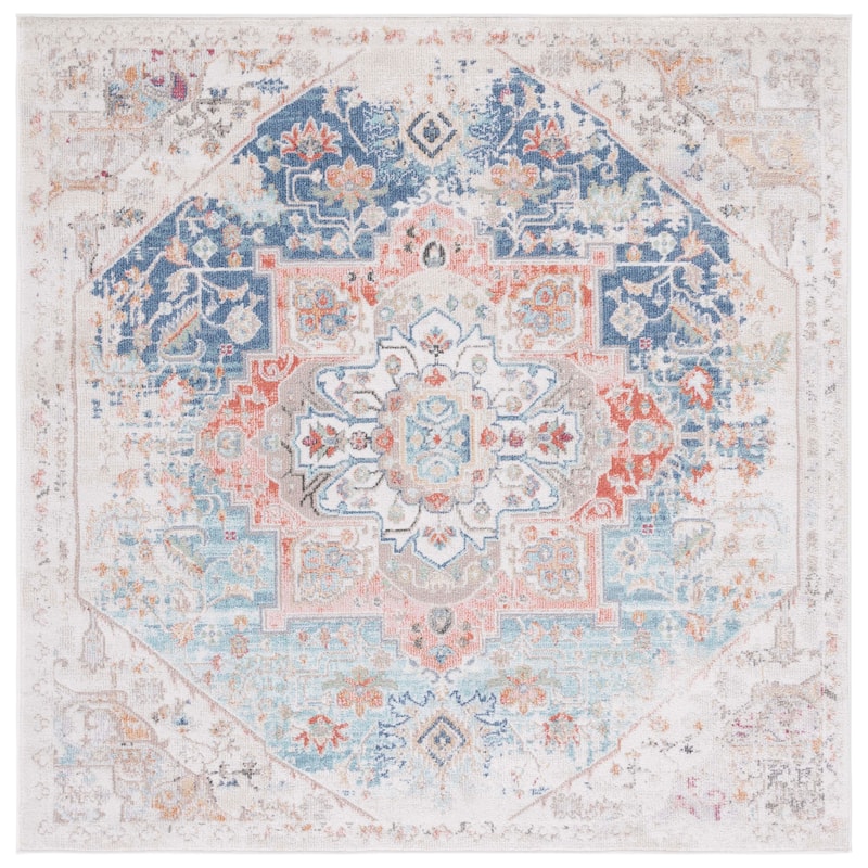 SAFAVIEH Phoenix Gretchen Shabby Chic Distressed Rug - 6'7" Square - Ivory/Blue
