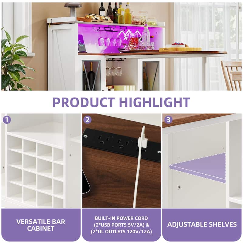Home Bar Unit with Wine Bar Cabinet & LED Light
