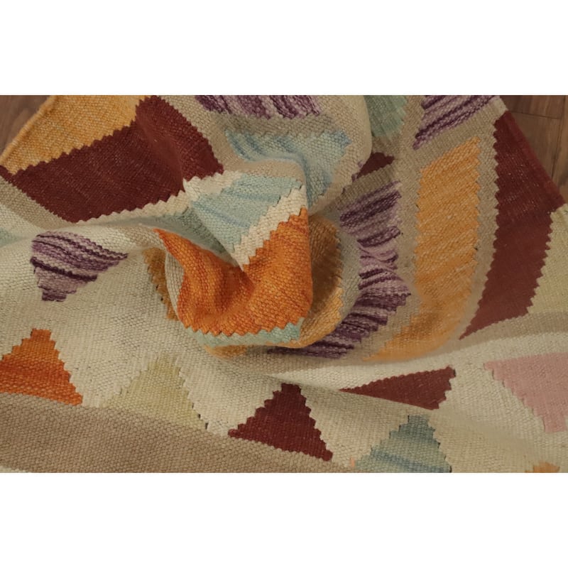 Hand Woven Oriental 100% Wool Carpet Southwestern Geometric Multi-Colored Kilim Runner Rug - 8' 2'' X 2' 0''