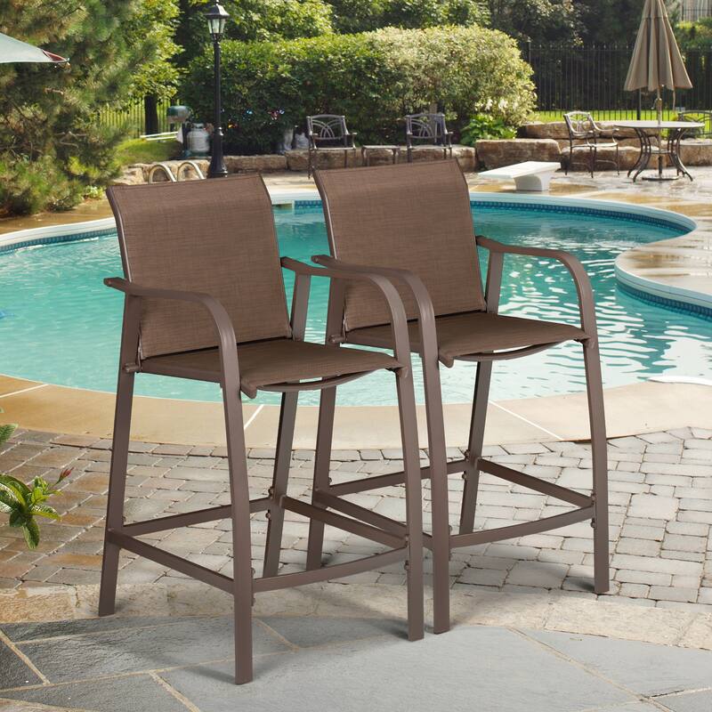 VredHom Outdoor Aluminum Bar Stool Set Patio Bar Chairs (Set of 2) - 21.7" W x 25.6" D x 43.7" H