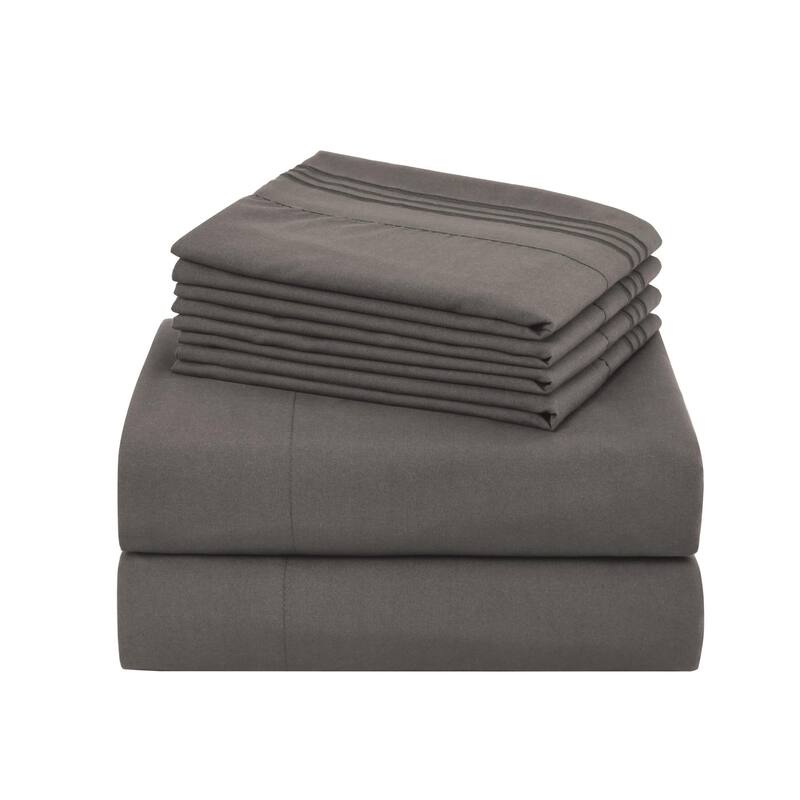 4/6 Pcs Soft Solid & Embroidery Bed Sheets Set - Twin - Dark Grey